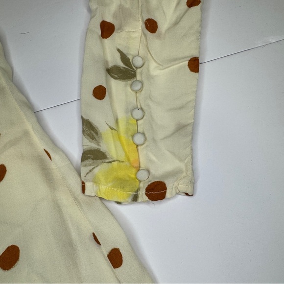 Free People Long Sleeve Mini Dress Polka Dot Button Front Cream Yellow S - Picture 8 of 14